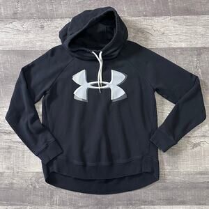 Under Armour Rival Fleece Logo Hoodie Women M Black Funnel Neck Loose Fit Lounge